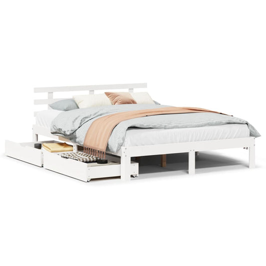 Bed Frame with Drawers without Mattress White 140x200 cm