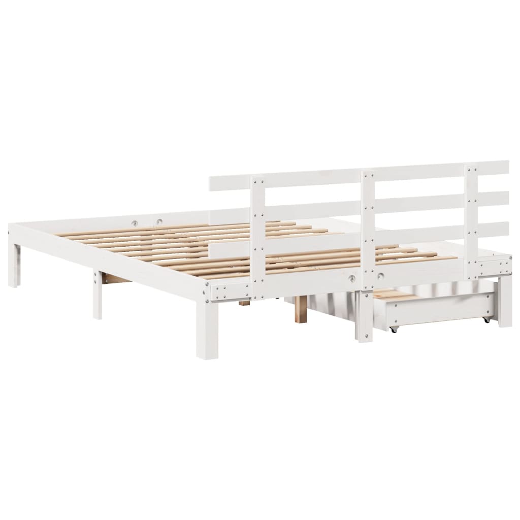 Bed Frame with Drawers without Mattress White 150x200 cm King Size