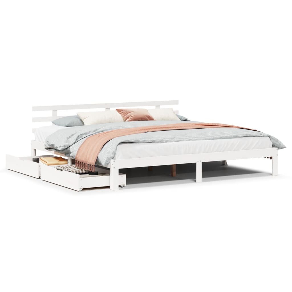 Bed Frame with Drawers without Mattress White 180x200 cm Super King