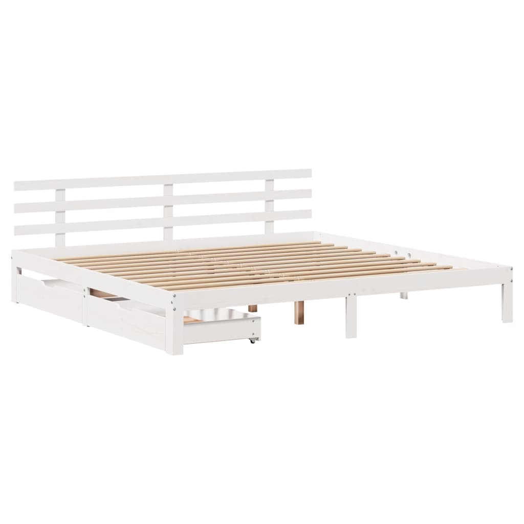 Bed Frame with Drawers without Mattress White 180x200 cm Super King