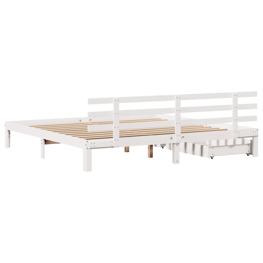 Bed Frame with Drawers without Mattress White 180x200 cm Super King