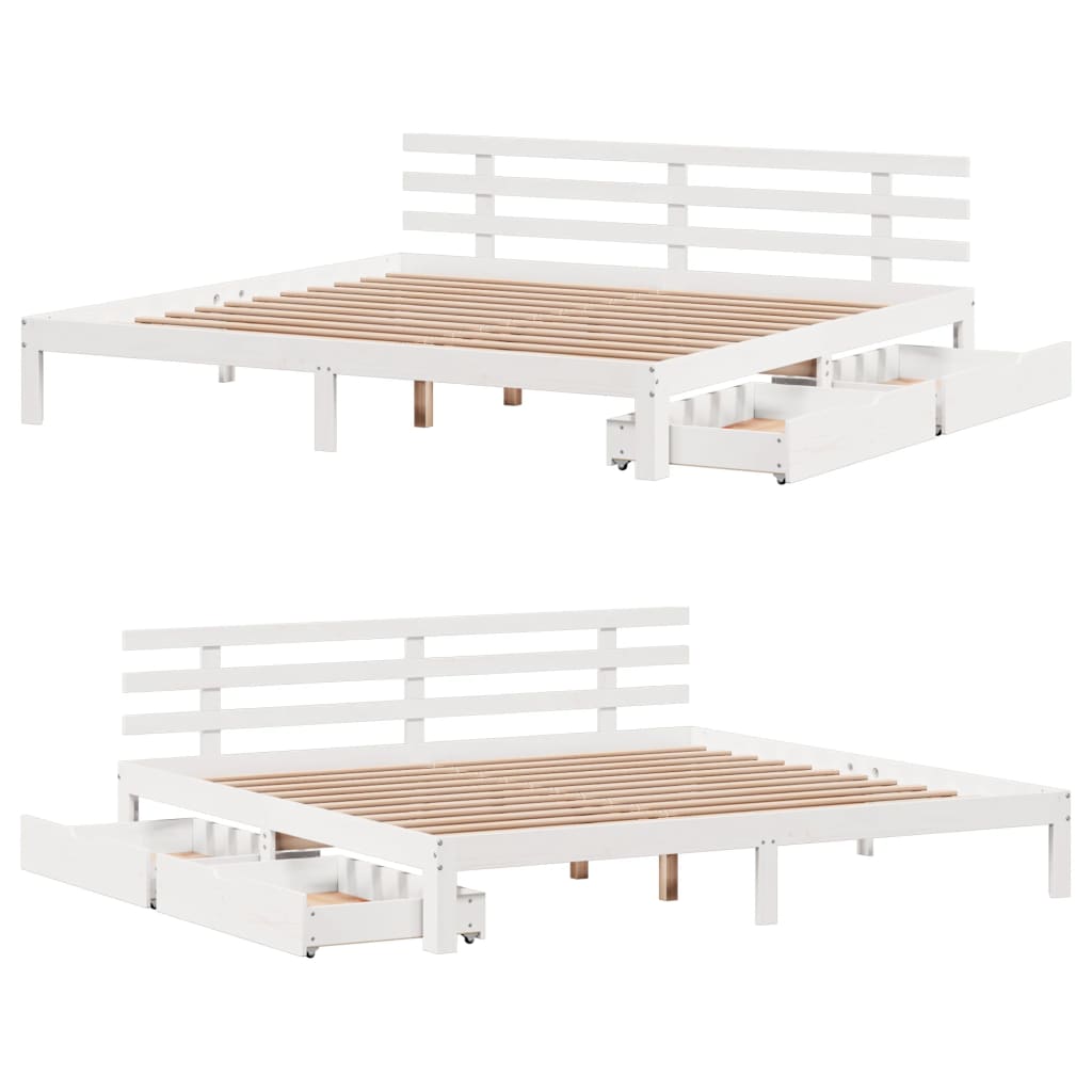 Bed Frame with Drawers without Mattress White 180x200 cm Super King