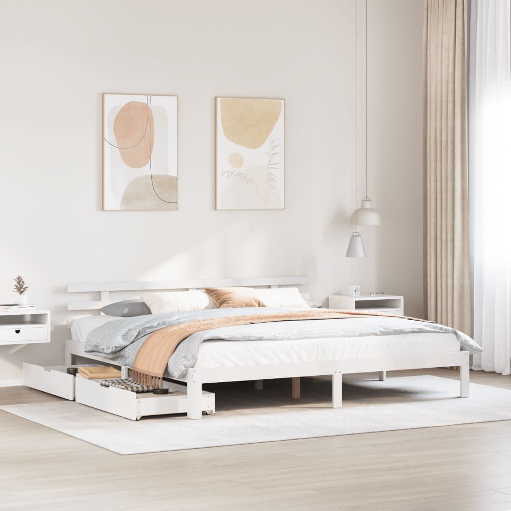 Bed Frame with Drawers without Mattress White 180x200 cm Super King