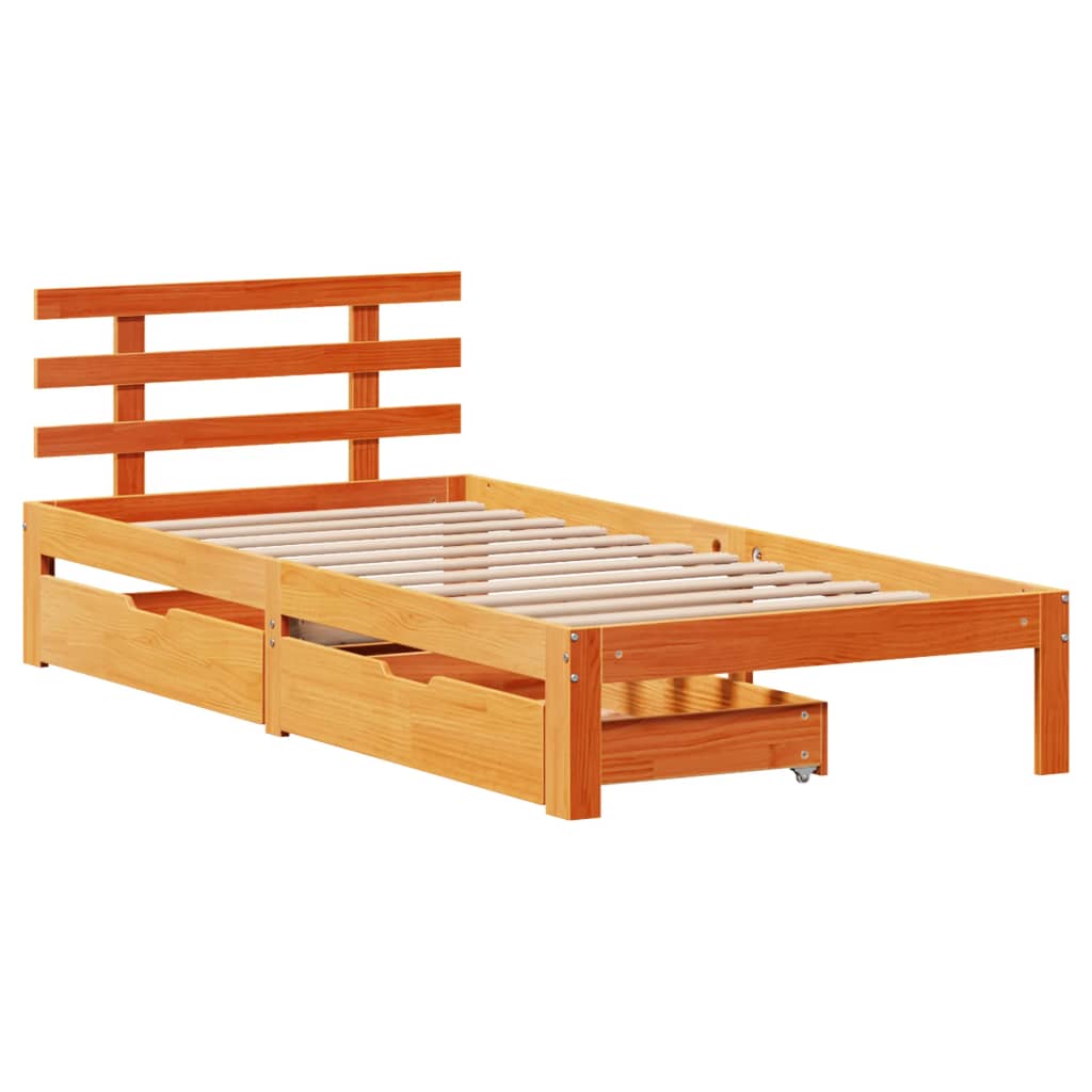 Bed Frame with Drawers without Mattress Wax Brown 75x190 cm Small Single