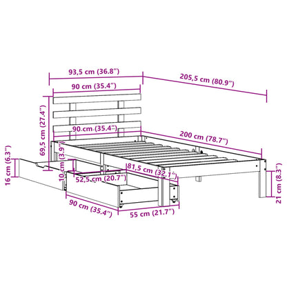 Bed Frame with Drawers without Mattress Wax Brown 90x200 cm