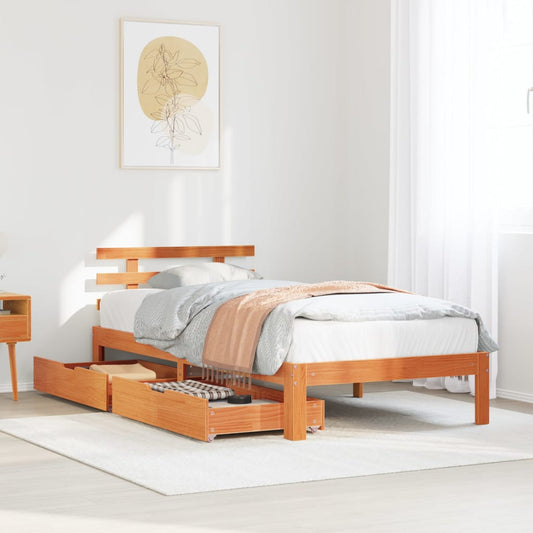 Bed Frame with Drawers without Mattress Wax Brown 90x200 cm