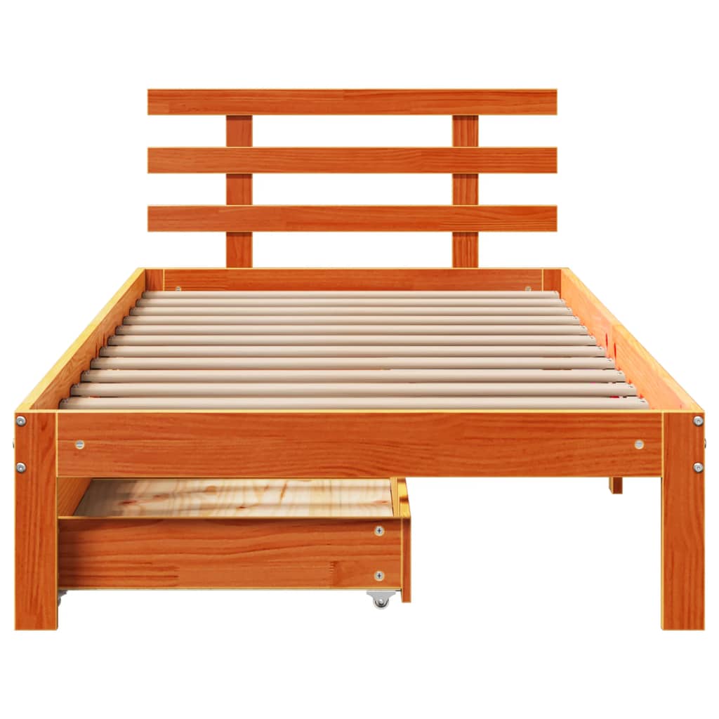 Bed Frame with Drawers without Mattress Wax Brown 100x200 cm