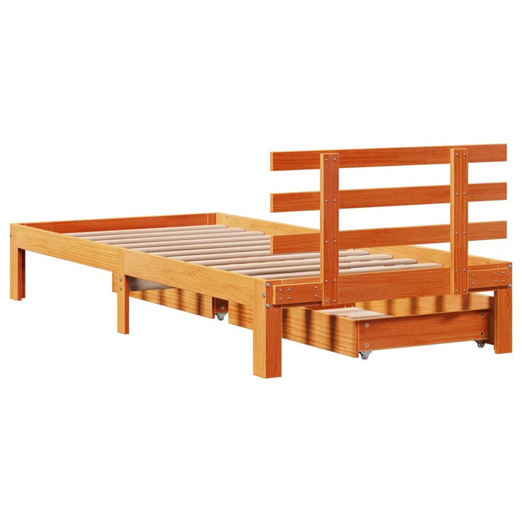 Bed Frame with Drawers without Mattress Wax Brown 100x200 cm