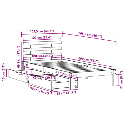 Bed Frame with Drawers without Mattress Wax Brown 100x200 cm