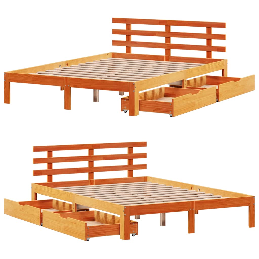 Bed Frame with Drawers without Mattress Wax Brown 120x200 cm