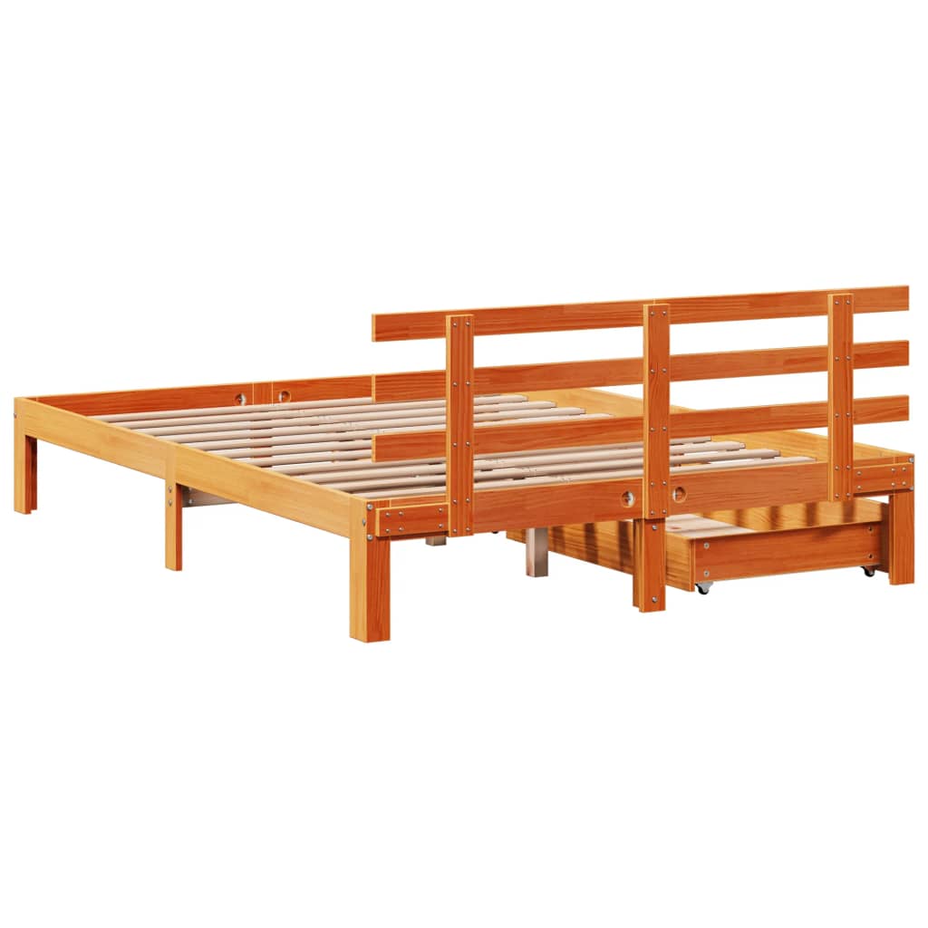 Bed Frame with Drawers without Mattress Wax Brown 140x200 cm