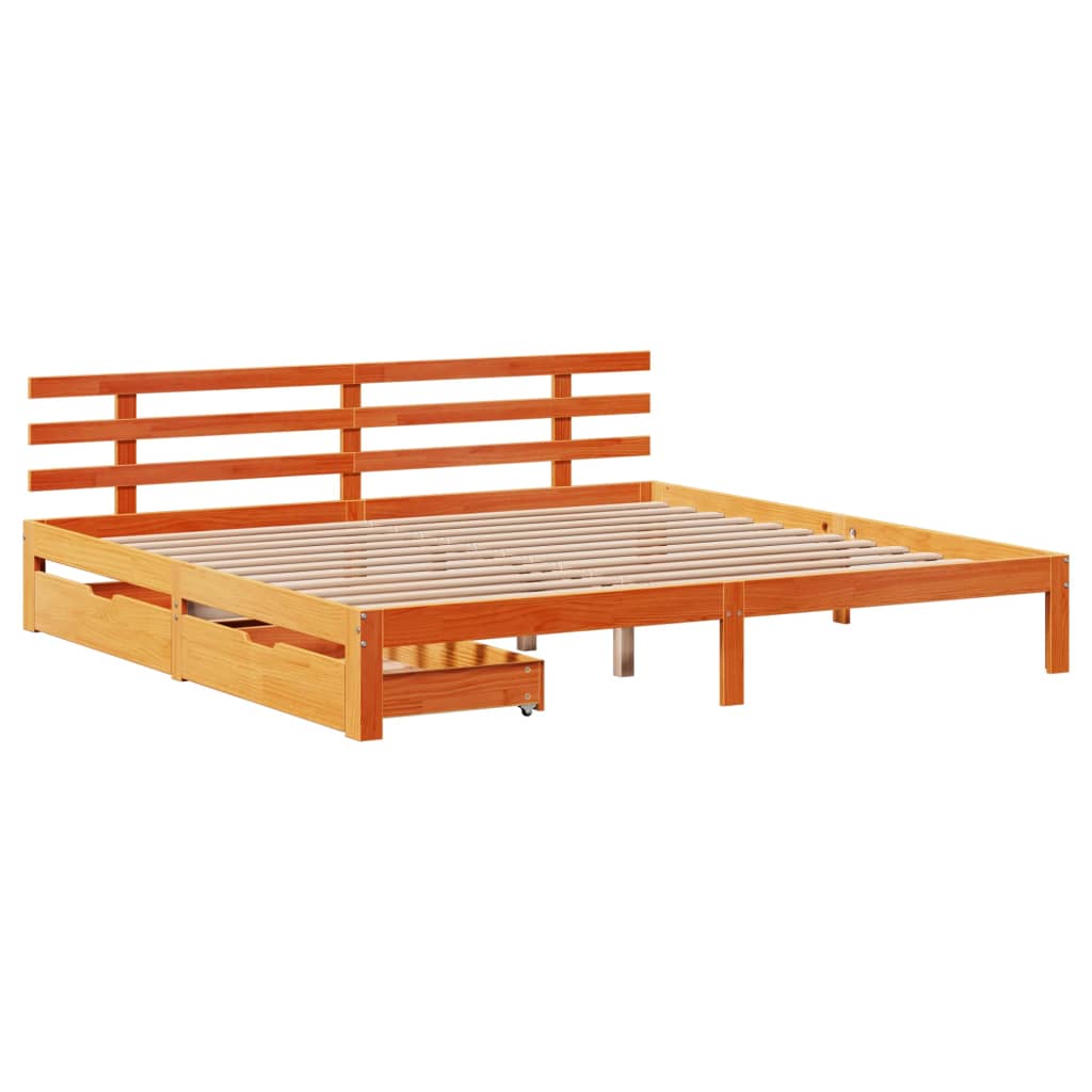 Bed Frame with Drawers without Mattress Wax Brown 180x200 cm Super King