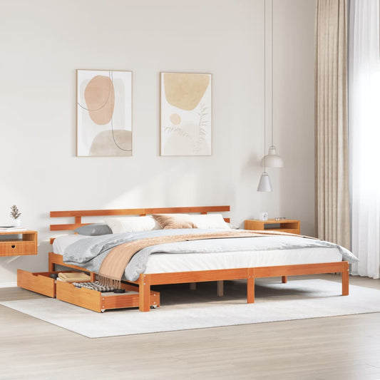 Bed Frame with Drawers without Mattress Wax Brown 180x200 cm Super King