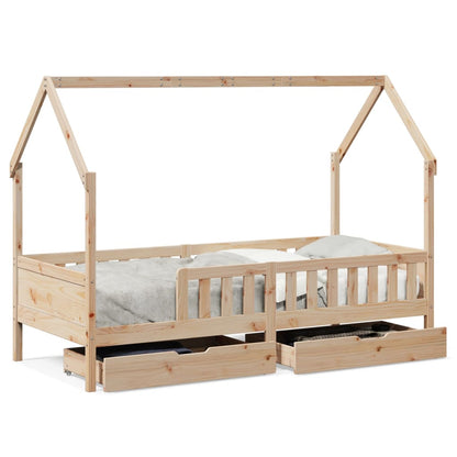 Kids Bed Frame with Drawers without Mattress 90x200 cm Solid Wood