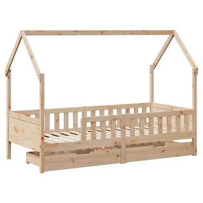 Kids Bed Frame with Drawers without Mattress 90x200 cm Solid Wood