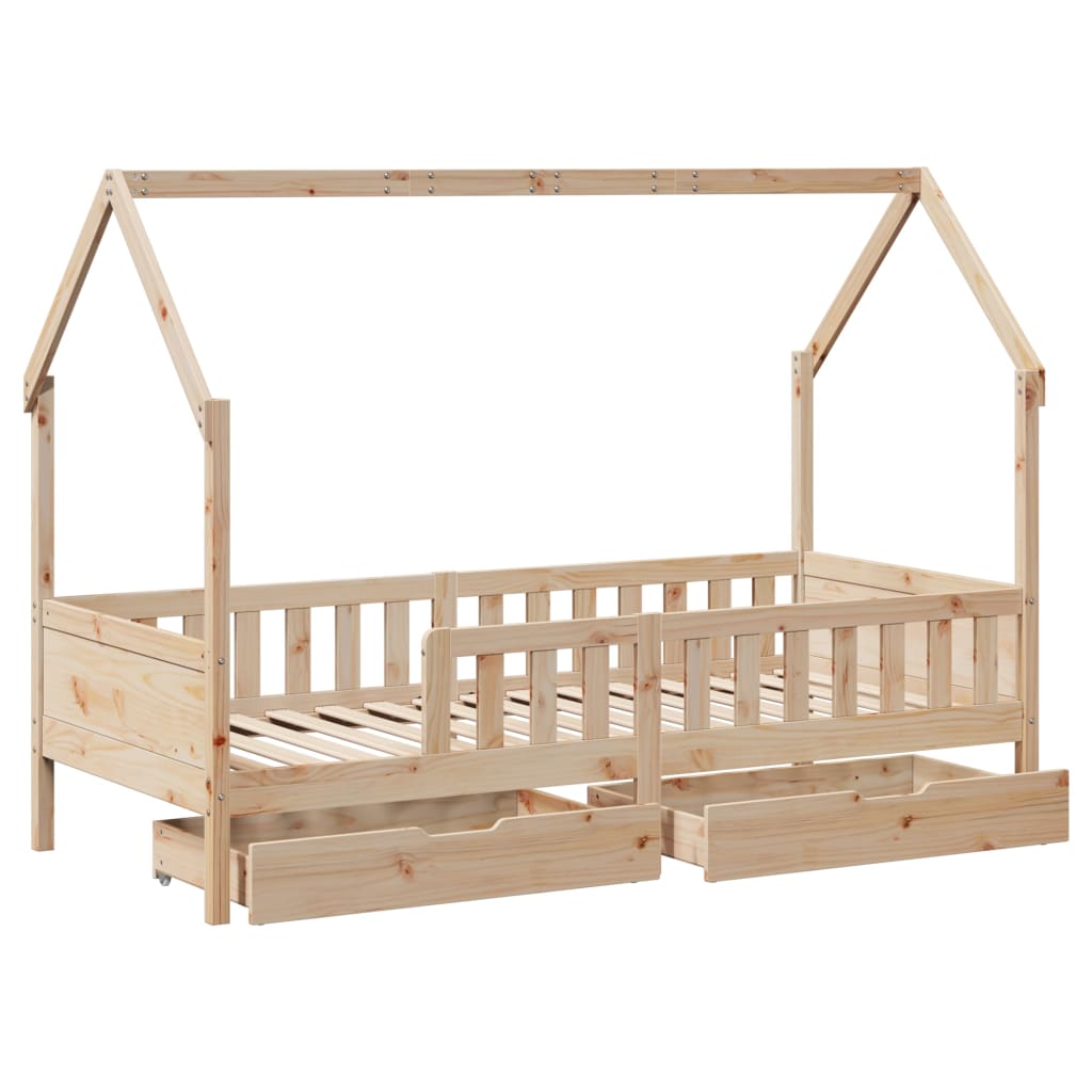 Kids Bed Frame with Drawers without Mattress 90x200 cm Solid Wood