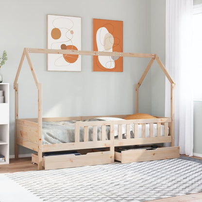 Kids Bed Frame with Drawers without Mattress 90x200 cm Solid Wood