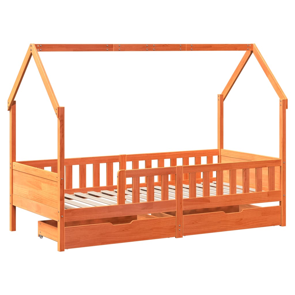 Kids Bed Frame with Drawers without Mattress 90x200 cm Solid Wood