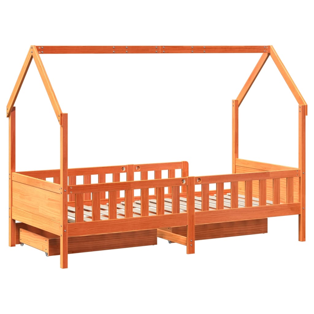 Kids Bed Frame with Drawers without Mattress 90x200 cm Solid Wood