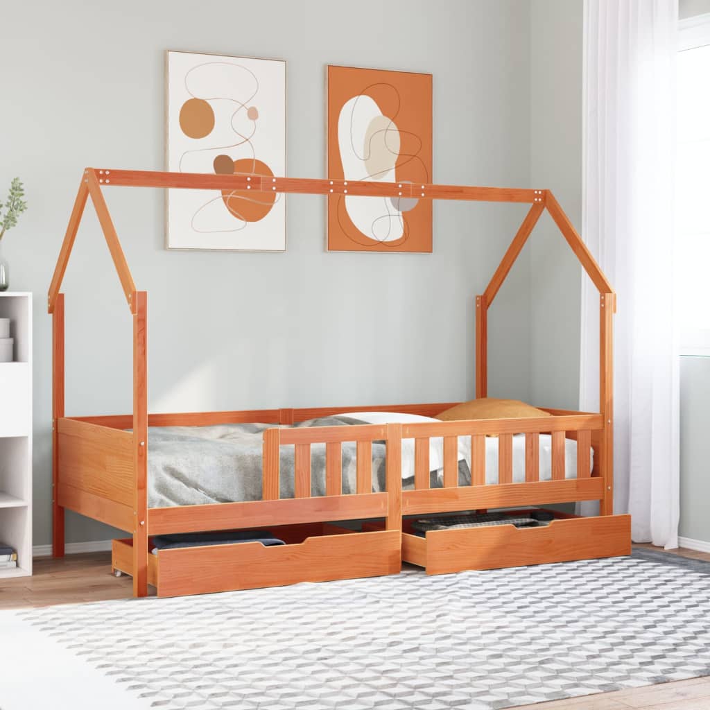 Kids Bed Frame with Drawers without Mattress 90x200 cm Solid Wood