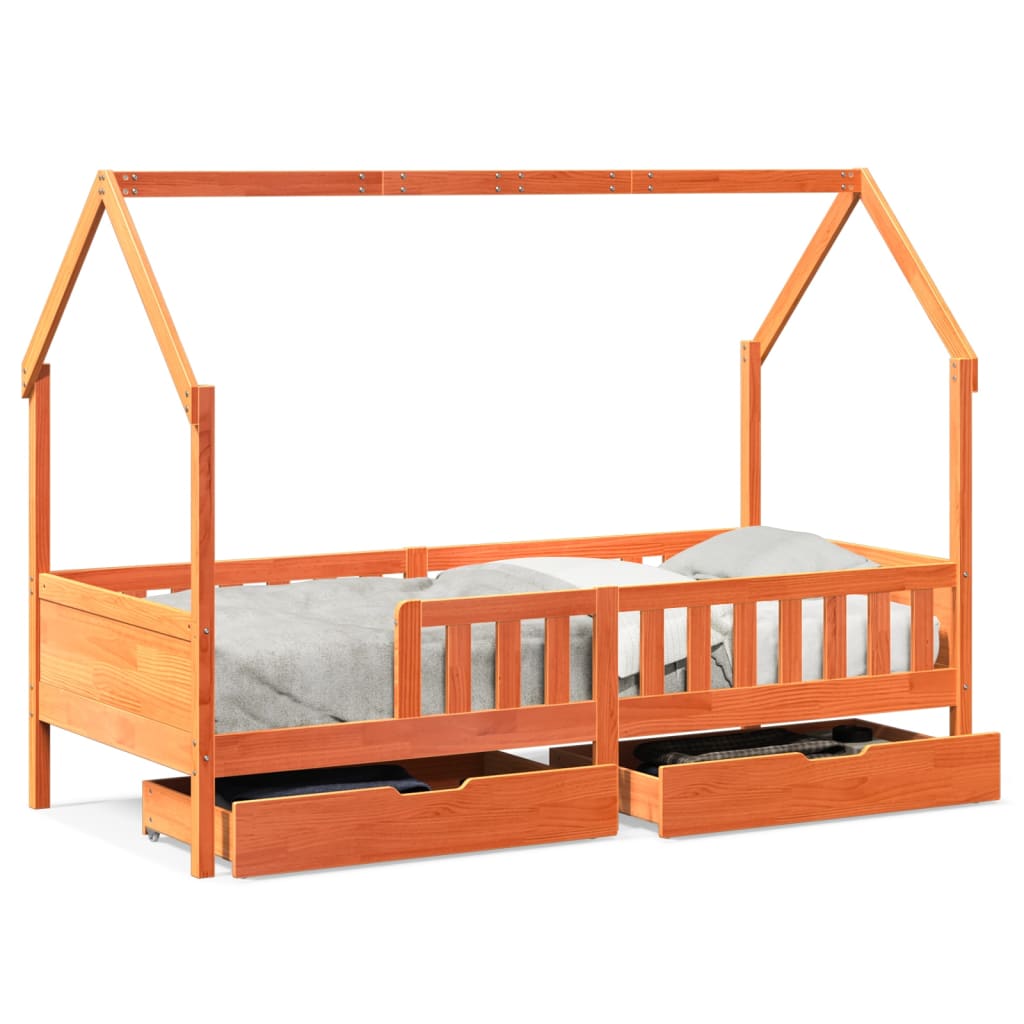 Kids Bed Frame with Drawers without Mattress 80x200 cm Solid Wood