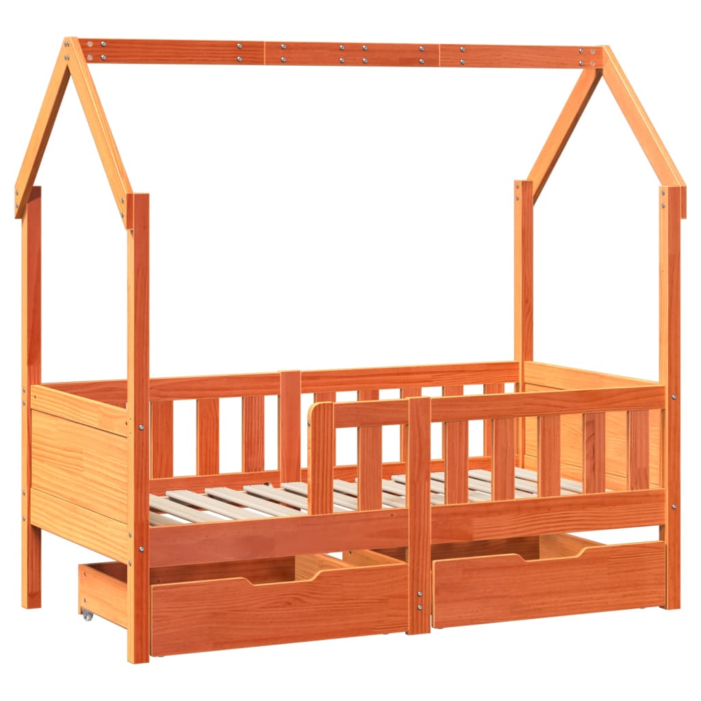 Kids Bed Frame with Drawers without Mattress 80x160 cm Solid Wood