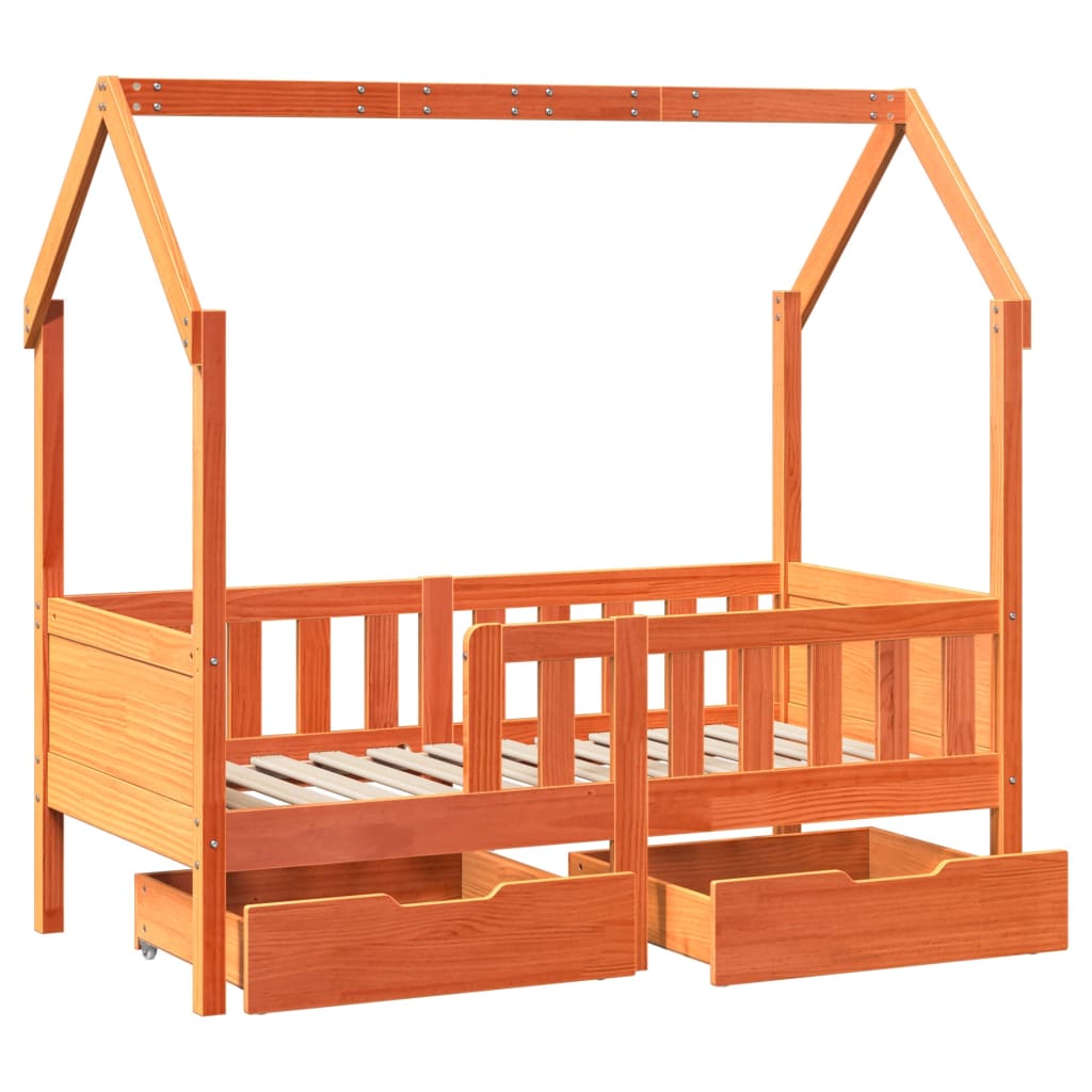 Kids Bed Frame with Drawers without Mattress 80x160 cm Solid Wood