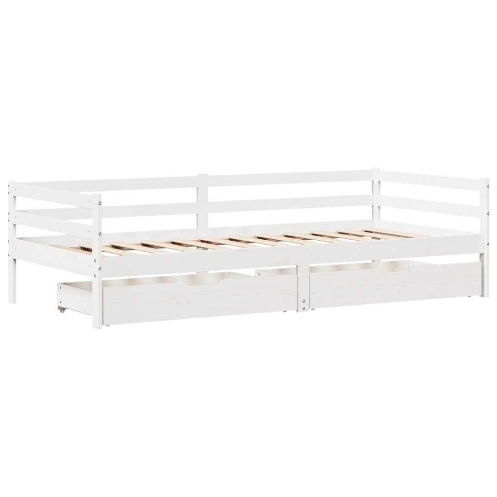 Daybed with Drawers without Mattress White 90x200 cm Solid Wood