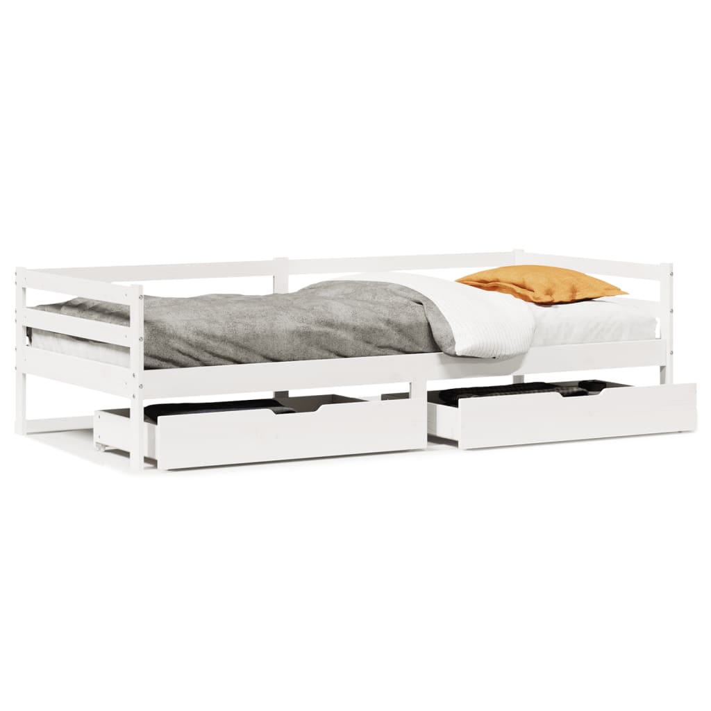 Daybed with Drawers without Mattress White 90x200 cm Solid Wood