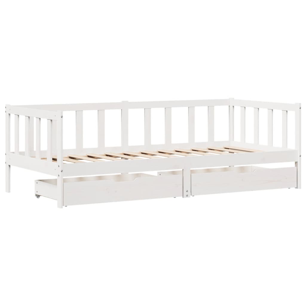 Daybed with Drawers without Mattress White 90x200 cm Solid Wood