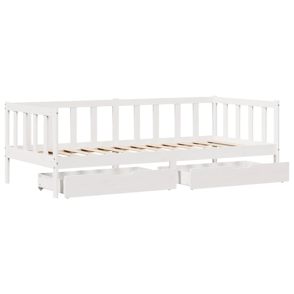 Daybed with Drawers without Mattress White 90x200 cm Solid Wood