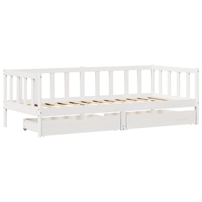 Daybed with Drawers without Mattress White 90x190 cm Single Solid Wood