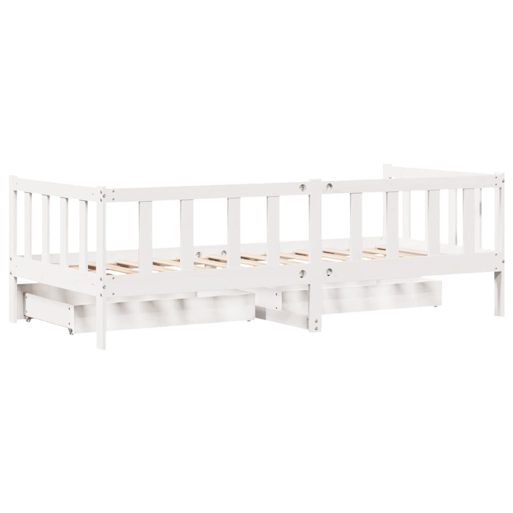 Daybed with Drawers without Mattress White 90x190 cm Single Solid Wood