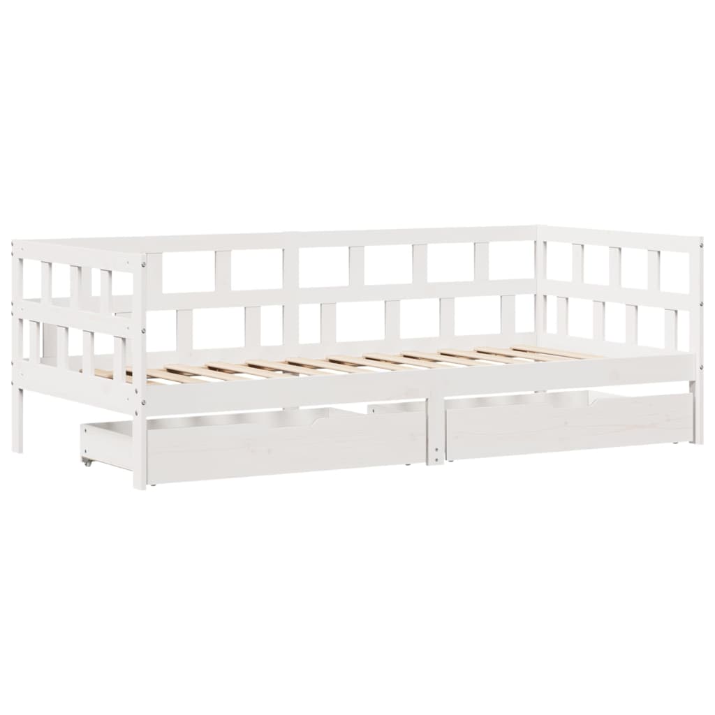 Daybed with Drawers without Mattress White 90x200 cm Solid Wood