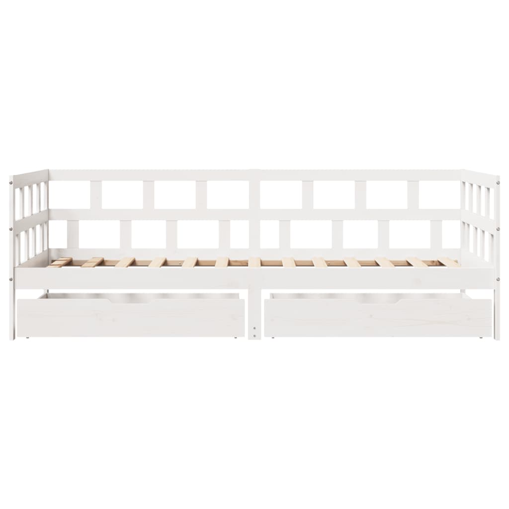 Daybed with Drawers without Mattress White 90x200 cm Solid Wood