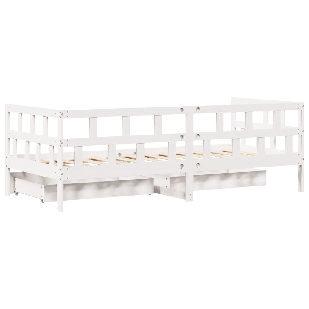 Daybed with Drawers without Mattress White 90x200 cm Solid Wood