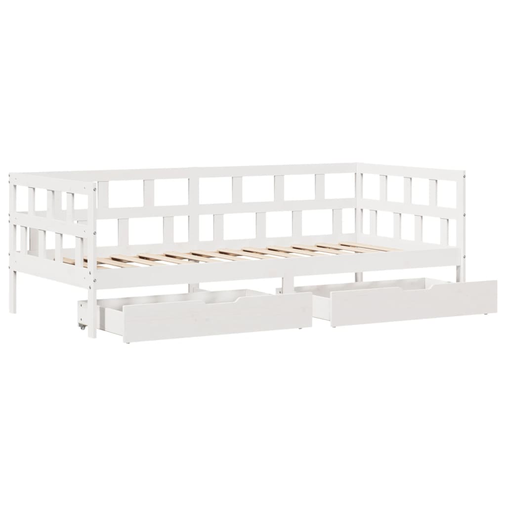 Daybed with Drawers without Mattress White 90x200 cm Solid Wood