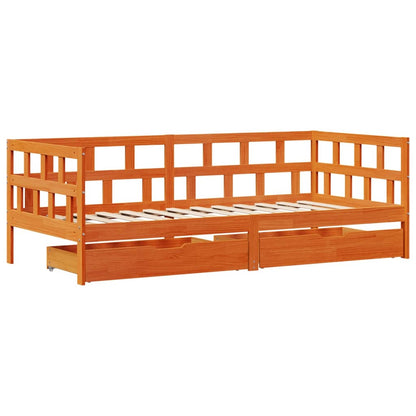 Daybed with Drawers without Mattress Wax Brown 90x200 cm Solid Wood