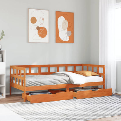 Daybed with Drawers without Mattress Wax Brown 90x200 cm Solid Wood