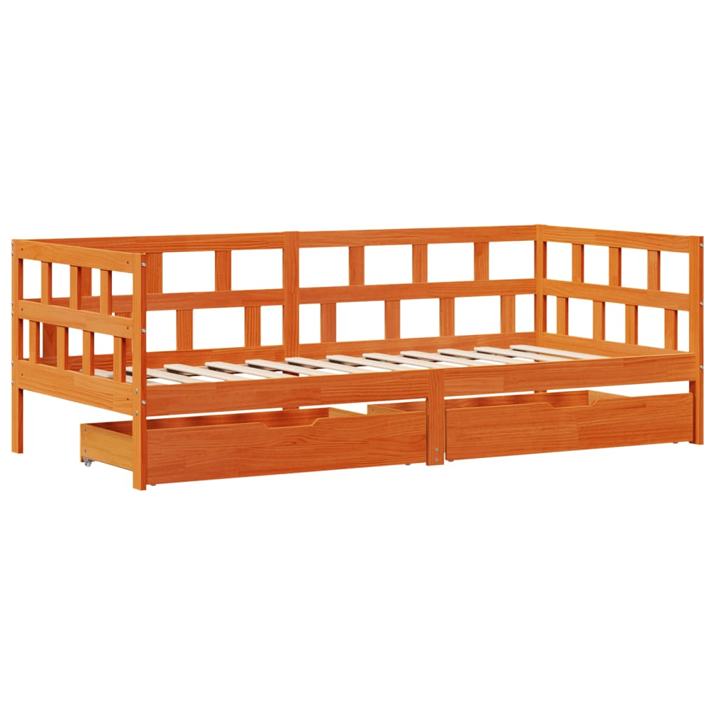 Daybed with Drawers without Mattress Wax Brown 90x190 cm Single Solid Wood