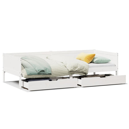 Daybed with Drawers without Mattress White 90x190 cm Single Solid Wood