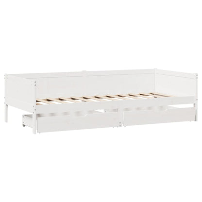 Daybed with Drawers without Mattress White 90x190 cm Single Solid Wood