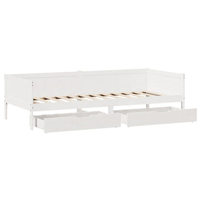 Daybed with Drawers without Mattress White 90x190 cm Single Solid Wood