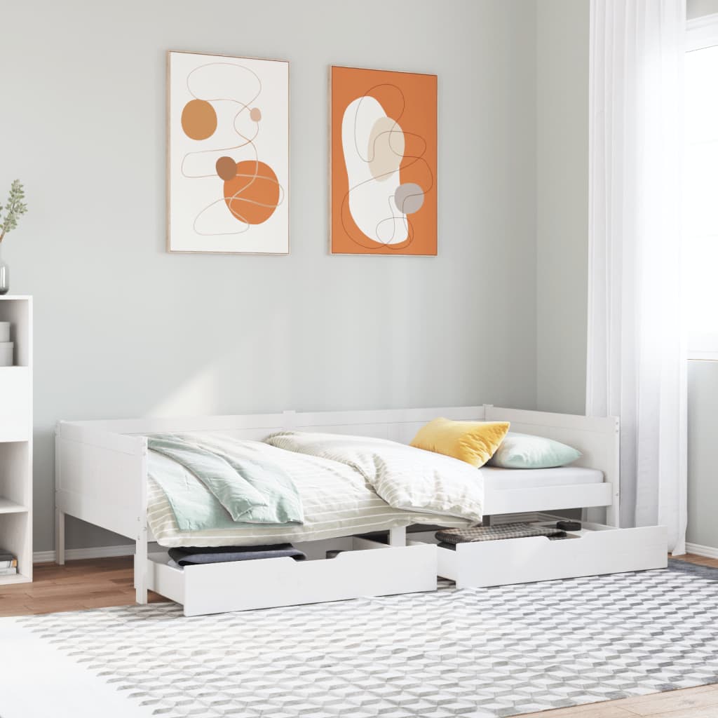 Daybed with Drawers without Mattress White 90x190 cm Single Solid Wood