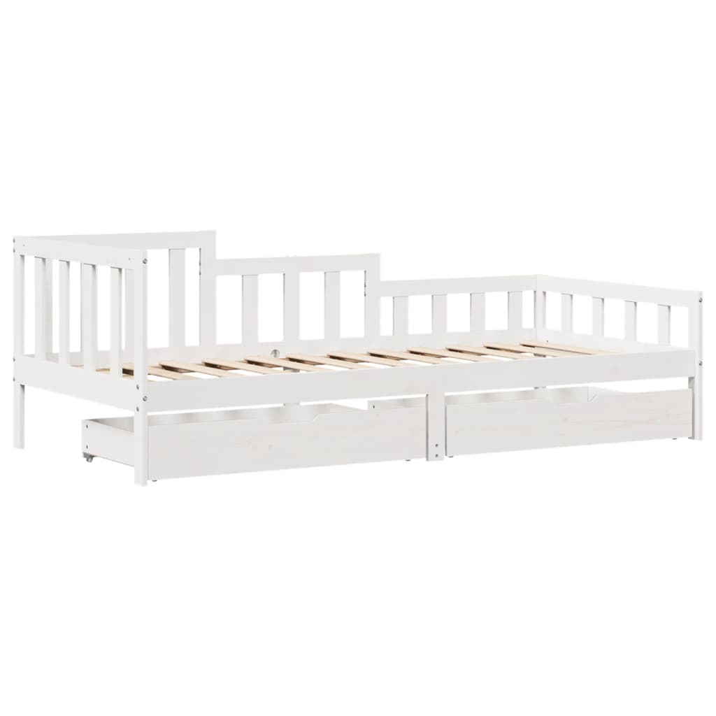 Daybed with Drawers without Mattress White 90x200 cm Solid Wood