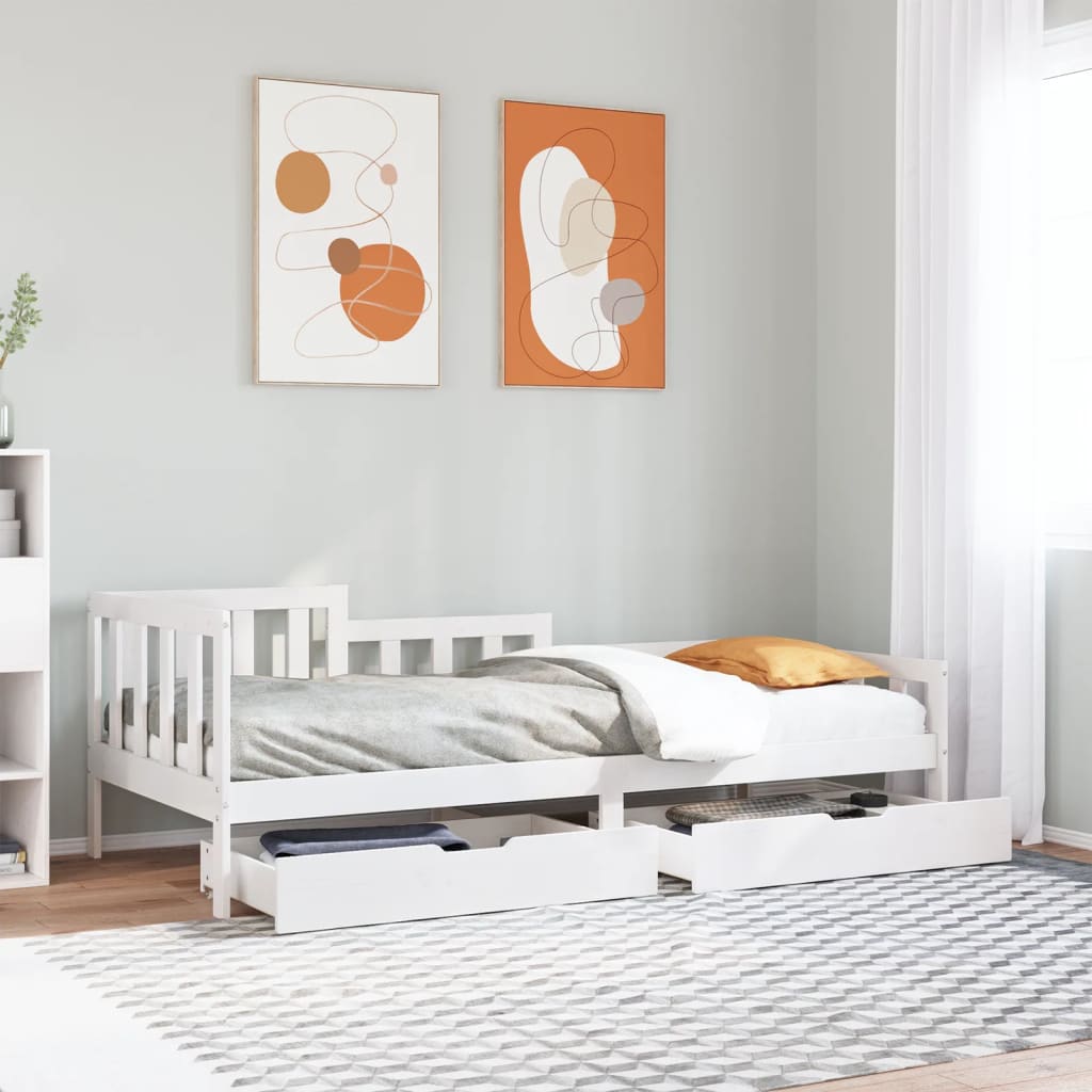 Daybed with Drawers without Mattress White 90x200 cm Solid Wood