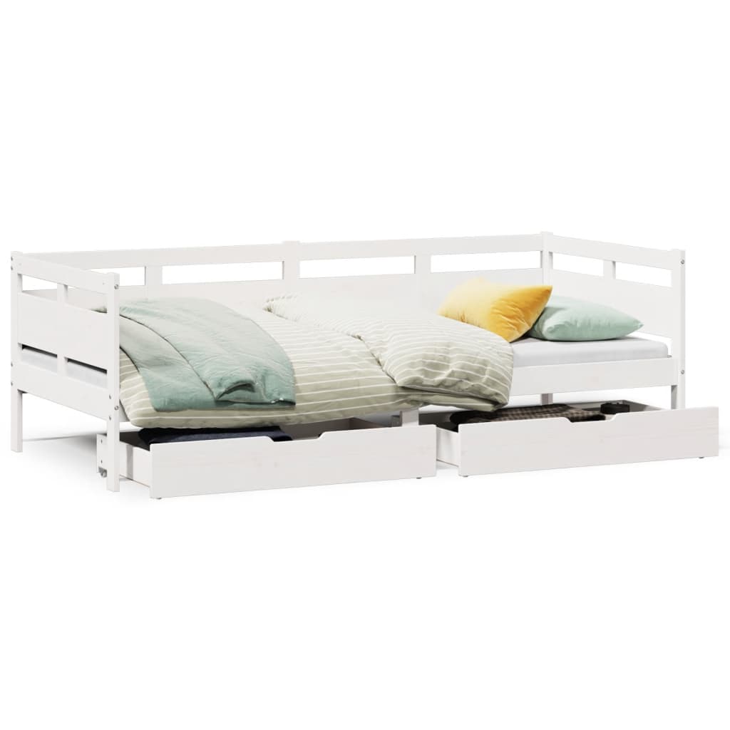 Daybed with Drawers without Mattress White 90x200 cm Solid Wood