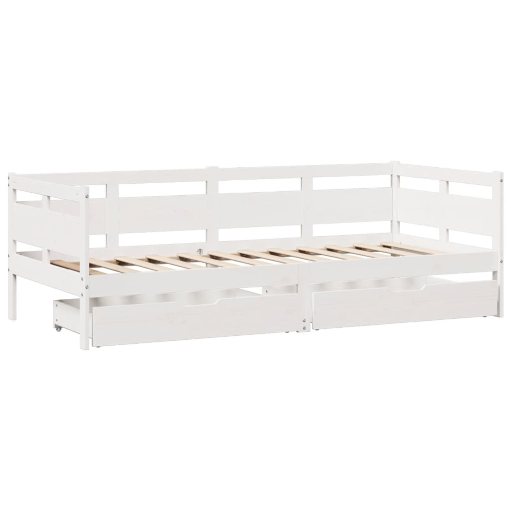 Daybed with Drawers without Mattress White 90x200 cm Solid Wood