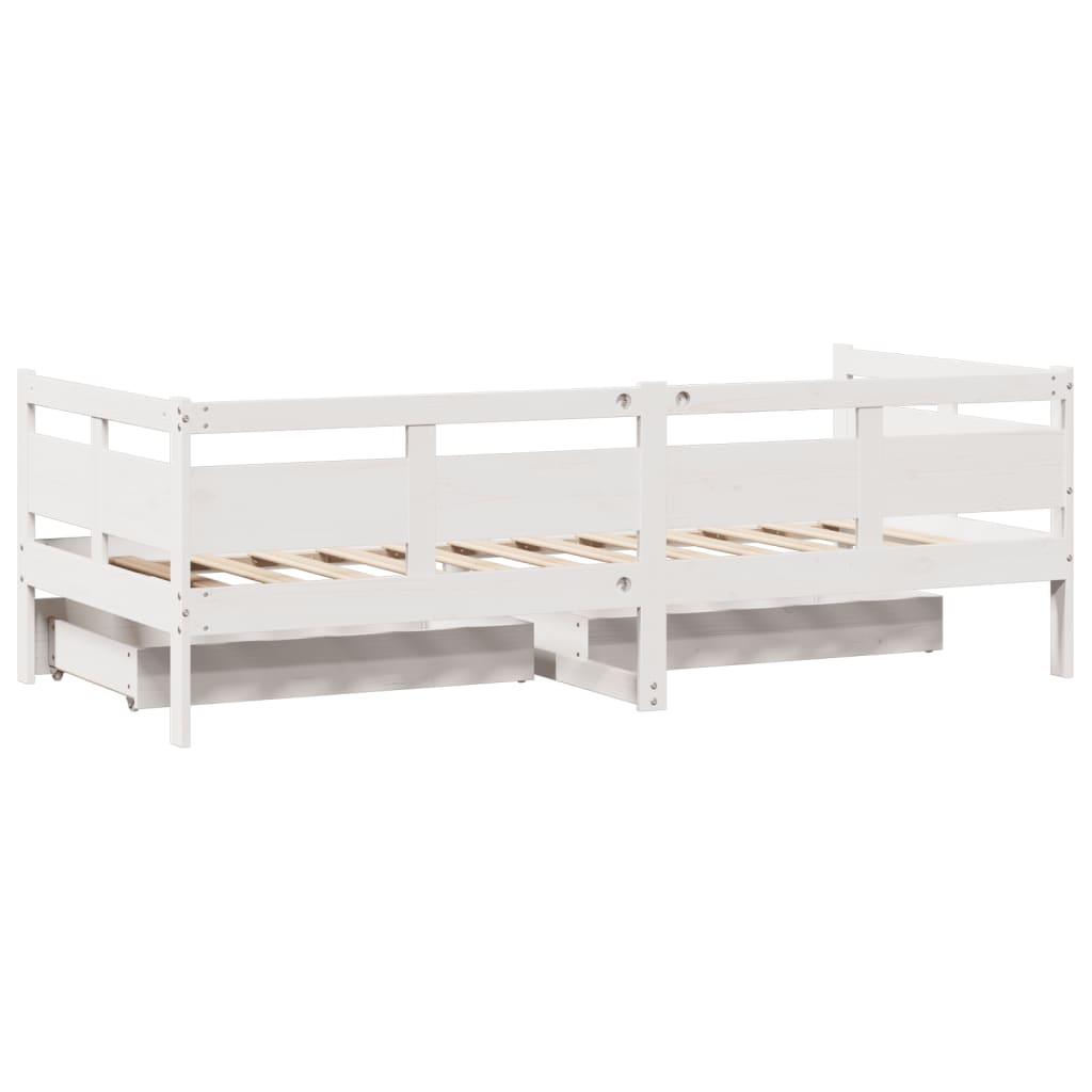 Daybed with Drawers without Mattress White 90x190 cm Single Solid Wood