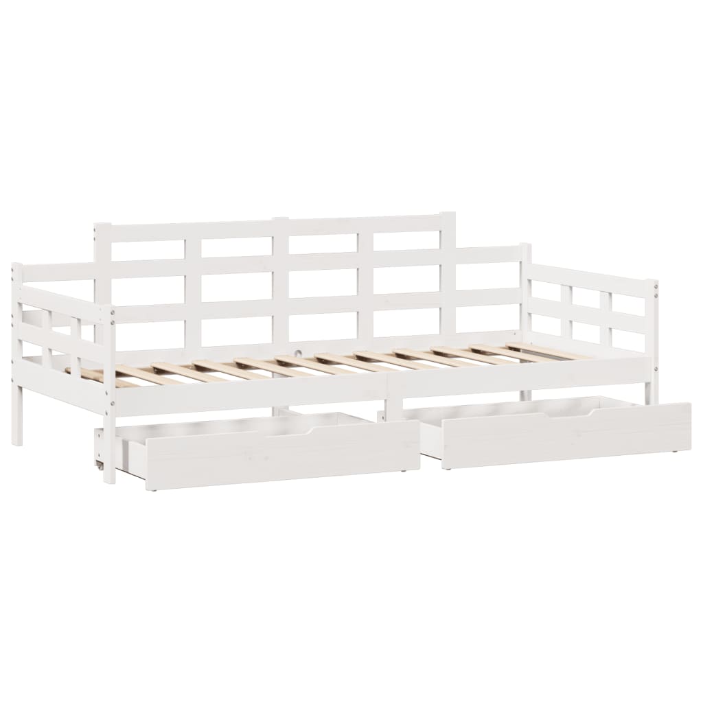 Daybed with Drawers without Mattress White 90x190 cm Single Solid Wood